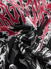 ROMWE Goth 哥特恐怖骷髅印花流苏紧身加大码吊带背心 - 黑色 - 查看 4