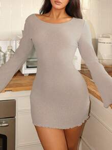 Lowkey Lull Women's Comfortable Lettuce Trim Short Sleeve Nightgown For Daily Wear - Grey - View 4