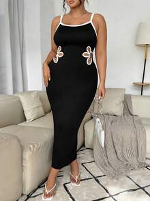 SHEIN Elenzya Đầm ôm dáng thanh lịch cỡ lớn phối màu - Đen và trắng - Xem 3