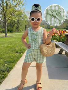 Emery Rose Kids Emery Rose Kids 两件套女童条纹圆领上衣和短裤套装 - 綠色 - 查看 2