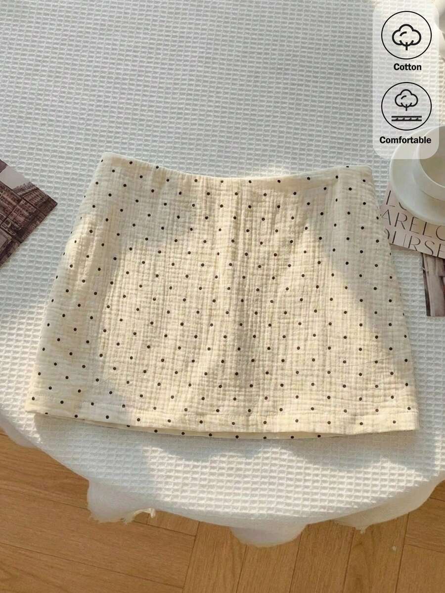 Comfortcana 女士棉质纹理波点半身裙，适合海滩度假、性感穿搭、日常休闲穿着、音乐节、约会，舒适百搭，Y2K风格 - 黑與白 - 查看 1