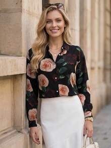 Editum Chemise de navettage à grand imprimé floral pour femmes - Multicolore - Voir 6