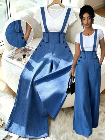 Elenzga 女士休闲通勤阔腿连体裤