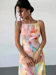 Vestido de verano suelto con estampado floral, tirantes finos y espalda descubierta, para vacaciones y días festivos, color amarillo mantequilla, vestidos de verano para mujer - Multicolor 2 - Ver 7