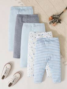 SHEIN Playful Pals 5条装男女通用婴儿条纹星形印花裤 - 彩色 - 查看 2