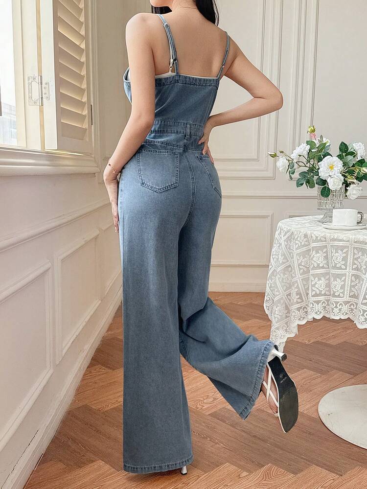 Women's Casual Distressed Washed Denim Jumpsuit, Spring & Summer