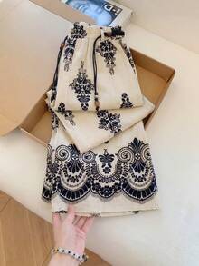 Lyxana Women's Casual Daily Vacation Printed Elastic Waist Pants - Apricot - View 8