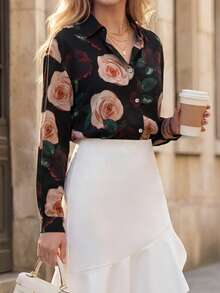 Editum Chemise de navettage à grand imprimé floral pour femmes - Multicolore - Voir 5
