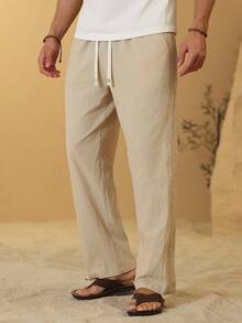 VENTUSAIL Men's Linen Casual Drawstring Waist Slant Pocket Pants - Khaki - View 7