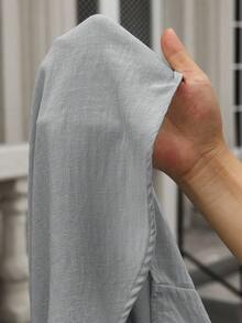 Manfinity CasualCool Áo sơ mi dài tay màu trắng bằng vải lanh, kiểu dáng thường ngày, thích hợp cho các buổi lễ. - Xám - Xem 6