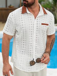 VENTUSAIL 男士杏色提花拼接纹理衬衫 - 杏色 - 查看 1