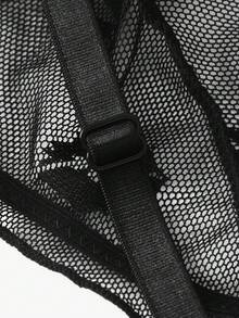 Bisouelle 透气唇形图案网状三角杯文胸和丁字裤套装无线内衣 - 黑色 - 查看 9