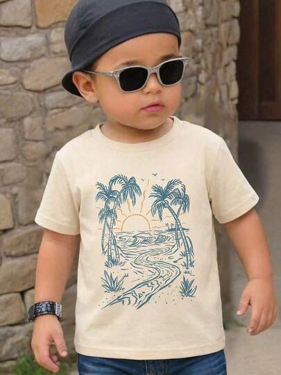 Áo thun tay ngắn cổ tròn họa tiết hoạt hình dành cho bé trai, thích hợp mặc mùa hè.