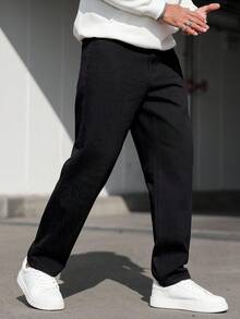 EGENSIO Autumn/Winter Casual Slim Fit Straight Leg Cat Whisker Jeans - Black - View 1