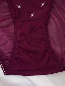 1pc Women's Luxurious Mesh Shiny Thong Panty - Red Violet - View 9