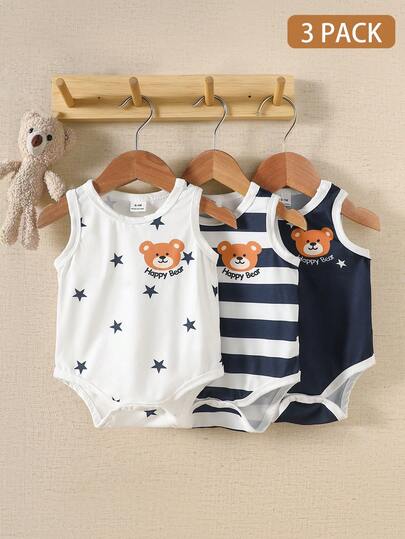 3 Pieces, Newborn Baby Girl Summer Pink Bow Printed Bodysuit And Panties, With A Hairband. The Fabric Is Loose And Comfortable For Easy Dressing And Undressing.