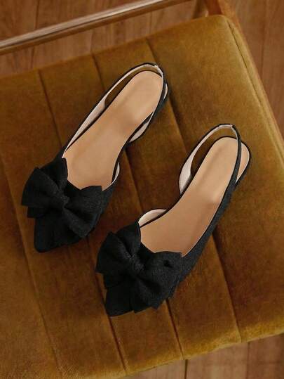 女士时尚可爱蝴蝶结装饰可调节平底尖头凉鞋