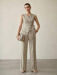 MOTF PREMIUM WOMEN'S ELEGANT BLAZER VEST - Champagne - View 4