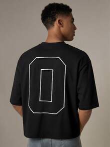 SWAVVY 男士休闲宽松短袖T恤，标准尺码，黑色，前后均有刺绣 - 黑色 - 查看 3