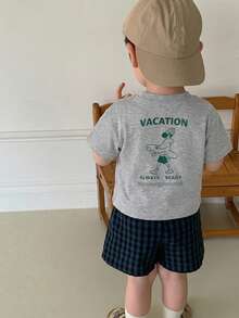 Hapijoa Áo thun ngắn tay in họa tiết phong cách đường phố cho bé trai, thích hợp cho mùa hè. - Xám - Xem 4