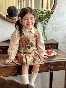LMoss Kids Baby Mädchen Ditsy Blumen Gewebe Hemdkragen Lässig 2 in 1 Kleid - Verschiedenfarbig - Übersicht 6