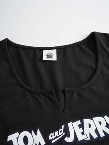 TOM & JERRY X SHEIN Áo tank top nữ cổ chữ V in hình hoạt hình, kiểu dáng thường ngày. - màu đen - Xem 3