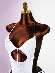 Lyxana Conjunto de dos piezas con top de tirantes sin espalda y falda con decoración de lentejuelas, atuendo casual de vacaciones - Blanco - Ver 5
