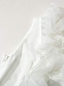 Balvessa 女士优雅V领荷叶边无袖设计上衣 - 白色 - 查看 5