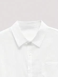 Whitmere 男士杏色純色領長袖梭織寬鬆襯衫，口袋設計，前開鈕扣，休閒舒適百搭，日常穿著，送給父親/丈夫的禮物 - 杏色 - 查看 4