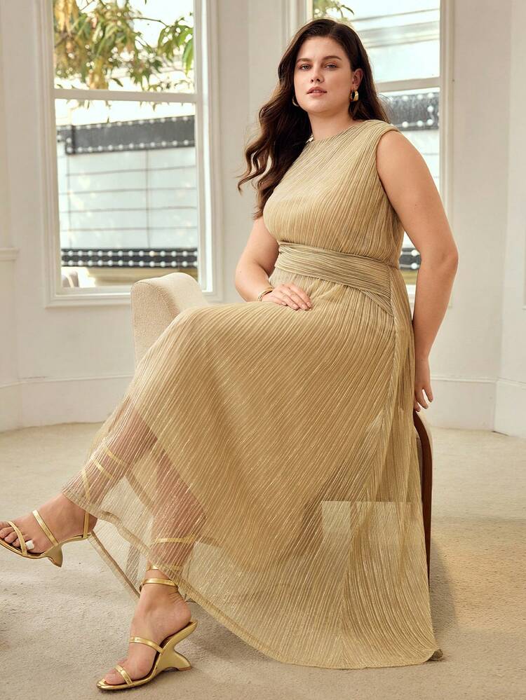 PLUS SIZE FITTED WAIST ELEGANT LONG DRESS, SPRING/SUMMER