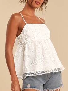 Travachic Áo hai dây voan mỏng dành cho nữ, thích hợp cho kỳ nghỉ xuân/hè. - trắng - Xem 5