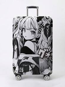ROMWE Kawaii Bao tay cầm vali hình cô gái anime phong cách Manga đen trắng, phù hợp với vali có kích thước từ 18-32 inch, phụ kiện du lịch. - Cô gái thứ cấp - Xem 1