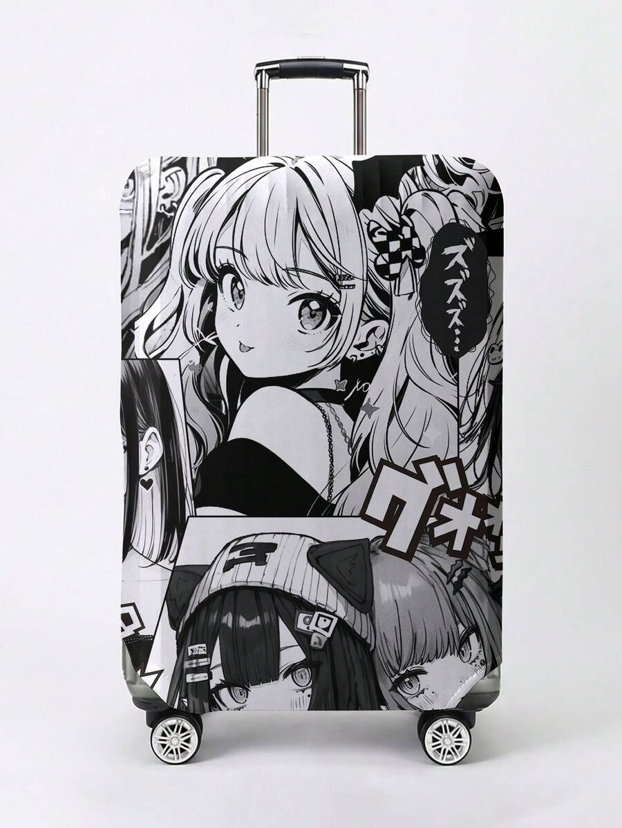 ROMWE Kawaii Bao tay cầm vali hình cô gái anime phong cách Manga đen trắng, phù hợp với vali có kích thước từ 18-32 inch, phụ kiện du lịch. - Cô gái thứ cấp - Xem 1