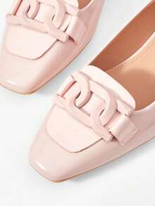 MOTF PREMIUM 简约纯色方头平底女式办公鞋，适合情人节、春季、春假和复活节穿着。 - 粉色 - 查看 3