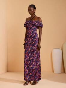 JIAN LASALA All-Over Print Floral Sleeveless Halter Women Casual Dress Off Shoulder - Multicolor - View 4