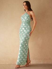 Silquee Women's Sequin Backless Halter Dress,Summer Dresses For Women - Mint Green - View 5