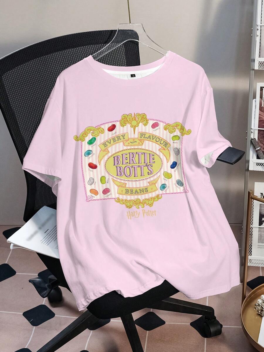 HARRY POTTER X SHEIN Plus Size Women Summer Casual Everyday Commute Letter Print Loose Fit T-Shirt - White - View 1