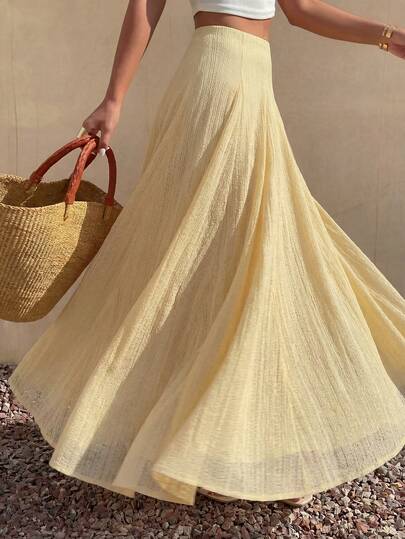 Modelyn 女士黄色蕾丝A字浪漫优雅半身裙，春夏款