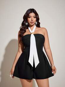 Viva Relle Sommer Neue Mode Eleganter trägerloser Taille schlankmachender A-Linien Jumpsuit mit Metall-Schnalle Kontrastfarben Band, vielseitig für Pendeln, Party, Abend, Festival, Urlaub. Schwarzer Jumpsuit. Online-Bekleidungsgeschäfte für Damen, Damenmode, Cluboutfits, Damen Sommeroutfits - Schwarz und Weiss - Übersicht 5