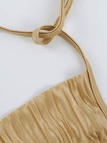 SHEIN Franclia 女士新款优雅性感无袖露背吊带背心，适合办公室/休闲/海滩/通勤/浪漫/派对/生日/音乐会/情人节/狂欢节等场合，纹理面料，卡其色 - 卡其色 - 查看 3