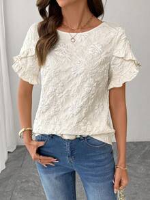 SHEIN Clasi Áo kiểu nữ màu trắng jacquard thanh lịch, thích hợp cho mùa xuân/hè. - trắng - Xem 5