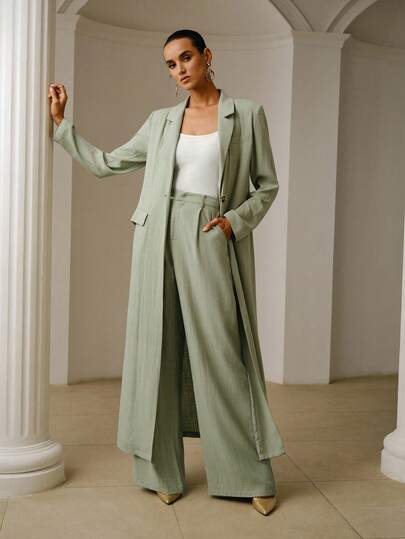 ZEYLAH Blazer recto de lino de unicolor para mujer