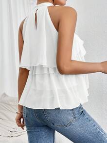 Firerie Women's Solid Color Ruffle Neck Casual Versatile Daily Wear Blouse,Summer Top - White - View 8