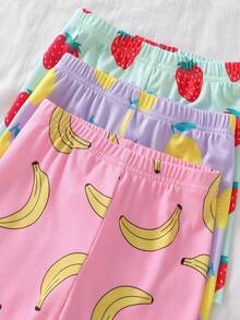 SHEIN 6件套女童夏季彩色水果主题粉色紫色浅绿色柔软面料香蕉柠檬草莓印花短袖短裤紧身睡衣 - 彩色 - 查看 5