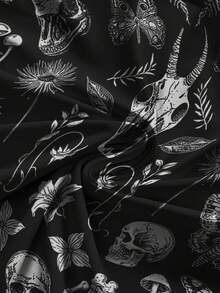 ROMWE Đầm dự tiệc phong cách Gothic, bí ẩn, kinh dị, hình bướm, mặt trời, mặt trăng, sao, bướm đêm, cây cối, phong cách Bohemian, gợi cảm dành cho phụ nữ. - màu đen - Xem 4