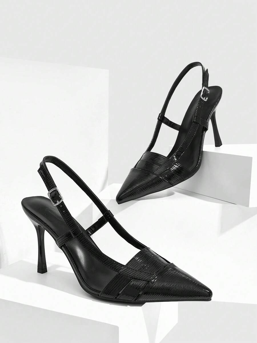 CUCCOO SZL Women's Pointed Toe Buckle Design Fashionable High Heels, Versatile For Daily Wear - Black - View 1