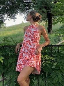 KARISMINA Đầm ngắn màu đỏ in hoa, thanh lịch, lãng mạn, thích hợp cho kỳ nghỉ hè/đi biển, dành cho nữ, thích hợp mặc đi biển hoặc đi làm, mùa xuân/hè. - Đỏ và trắng - Xem 10