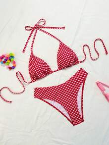 Swim Mod Bikini de 2 piezas con top halter y estampado de cuadros para primavera/verano 2026 - Multicolor - Ver 2