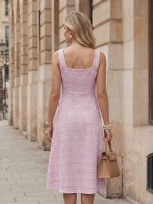 Editum 女士粉色提花针织格子无袖中长连衣裙，百搭优雅，适合通勤 - 粉色 - 查看 4