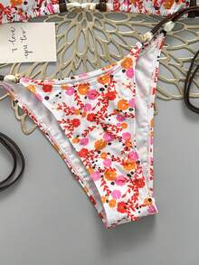 Swim Vcay Bộ bikini 2 món dành cho nữ, họa tiết hoa nhí ngẫu nhiên, cổ chữ V, kiểu buộc dây cổ, gợi cảm, thích hợp cho mùa hè. - Nhiều màu - Xem 4